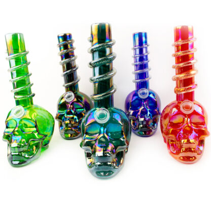 14″ Skull Swirl Glass Glow in the Dark Water Pipe