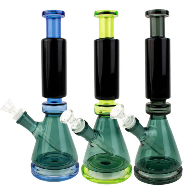 11″ Cylinder Stack Beaker Colored Black Glass Water Pipe