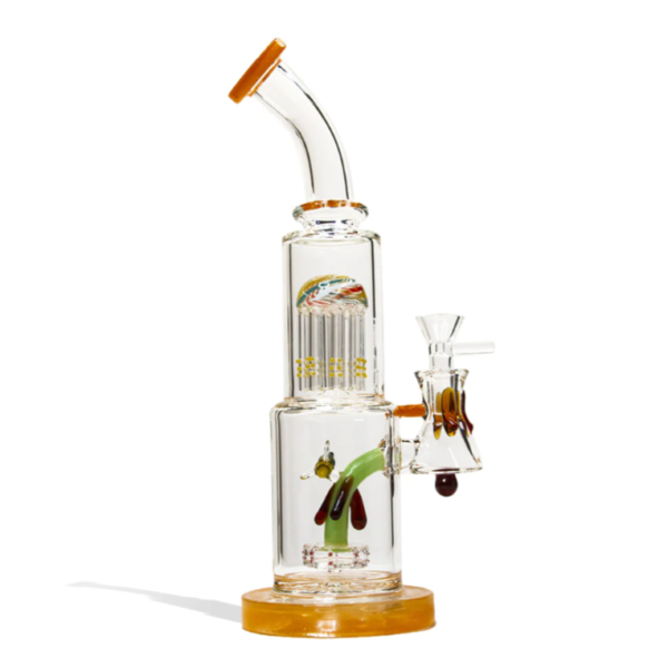 12″ Bent Neck Swirl Tree Honey Bee Glass Water Pipe
