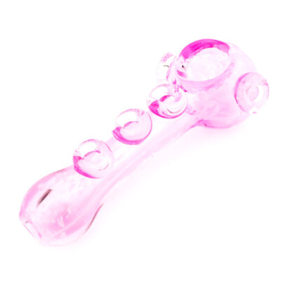 Pink White Spotted 5 Button Glass Spoon Hand Pipe