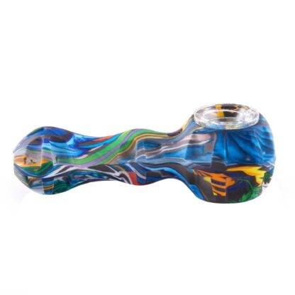 4″ Printed Silicone Hand Pipe with Glass Bowl, 5mL Storage & Dabber