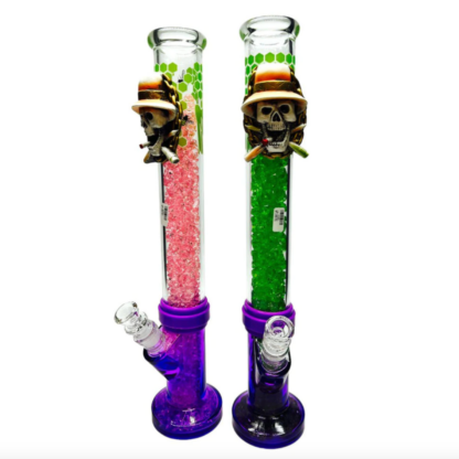 18″ Straight Pipe With 3D Side Skull & Diamonds Glass Water Pipe